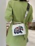 Embroidery Elephant Graphic  Handbag, Vintage Wide Strap Crossbody Bag, Mini Square Clip Purse For Women