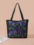 Flower Embroidered Shoulder Tote Bag Medium Double Handle, Mothers Day Gift For Mom