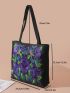 Flower Embroidered Shoulder Tote Bag Medium Double Handle, Mothers Day Gift For Mom