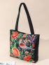 Vintage Flower Embroidered Shoulder Tote Bag Medium Double Handle