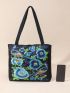 Flower Embroidered Shoulder Tote Bag Medium Double Handle, Mothers Day Gift For Mom