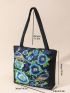 Flower Embroidered Shoulder Tote Bag Medium Double Handle, Mothers Day Gift For Mom