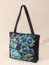 Flower Embroidered Shoulder Tote Bag Medium Double Handle, Mothers Day Gift For Mom