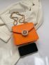 Minimalist Square Bag Mini Flap Rhinestone Decor Neon Orange