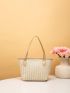 Mini Straw Bag Double Handle Contrast Binding