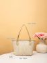 Mini Straw Bag Double Handle Contrast Binding