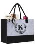 Felt Reusable Shopping Bag With Inner Zipper Pocket Personalized Gifts for Women Teacher Friends Initial Tote Bag Stand Upright Utility Tote Bag Monogram Beach Tote Bag for Wedding Birthday K