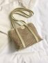 Small Straw Bag Contrast Binding Double Handle