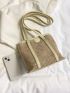 Small Straw Bag Contrast Binding Double Handle