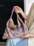 Oversized Hobo Bag Flower Pattern