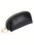 Litchi Embossed Coin Purse With Zipper Black