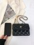 Mini Flap Square Bag Quilted Pattern Metal Decor