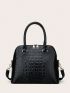 Crocodile Embossed Top Handle Bag With Zipper