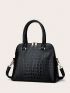 Crocodile Embossed Top Handle Bag With Zipper