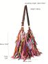 Medium Hobo Bag Random Colorblock Fringe Decor Genuine Leather