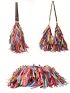 Medium Hobo Bag Random Colorblock Fringe Decor Genuine Leather