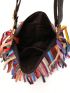 Medium Hobo Bag Random Colorblock Fringe Decor Genuine Leather