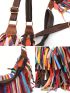 Medium Hobo Bag Random Colorblock Fringe Decor Genuine Leather