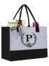Felt Reusable Shopping Bag With Inner Zipper Pocket Personalized Gifts for Women Teacher Friends Initial Tote Bag Stand Upright Utility Tote Bag Monogram Beach Tote Bag for Wedding Birthday P