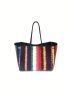 Stripe Pattern Tote Bag Double Handle With Coin Purse