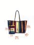 Stripe Pattern Tote Bag Double Handle With Coin Purse