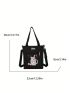 Letter Patch Shoulder Tote Bag Cartoon Rabbit Pattern For Daily