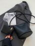 Litchi Embossed Bucket Bag Black With Coin Purse For Daily