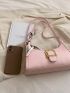 Litchi Embossed Baguette Bag Buckle & Twilly Scarf Decor