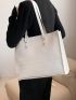 Rhombus Pattern Shoulder Tote Bag White Double Handle For Work