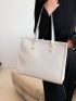 Rhombus Pattern Shoulder Tote Bag White Double Handle For Work