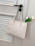 Rhombus Pattern Shoulder Tote Bag White Double Handle For Work