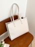 Rhombus Pattern Shoulder Tote Bag White Double Handle For Work