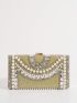 Small Box Bag Rhinestone & Faux Pearl Decor For Party, Perfect Bride Purse For Wedding, Prom & Party Events