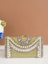 Small Box Bag Rhinestone & Faux Pearl Decor For Party, Perfect Bride Purse For Wedding, Prom & Party Events