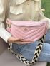 Litchi Embossed Fanny Pack Chevron Pattern For Daily