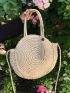 Medium Straw Bag Minimalist Tassel Decor For Vacation Circle Bag