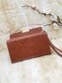 Brown Long Wallet Credit Card Holder With Zipper For Daily