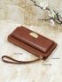 Brown Long Wallet Credit Card Holder With Zipper For Daily