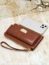 Brown Long Wallet Credit Card Holder With Zipper For Daily