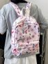 Butterfly & Floral Print Classic Backpack Preppy High-capacity Zipper For School