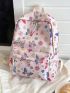 Butterfly & Floral Print Classic Backpack Preppy High-capacity Zipper For School