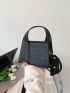 Mini Square Bag With Small Pouch Crocodile Embossed PU Black