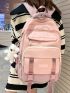 Letter Patch & Release Buckle Decor Classic Backpack With Bag Charm