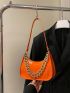 Mini Hobo Bag Crocodile Embossed Chain Decor PU Neon Orange