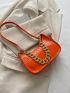 Mini Hobo Bag Crocodile Embossed Chain Decor PU Neon Orange