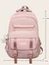 Letter Patch & Release Buckle Decor Classic Backpack With Bag Charm