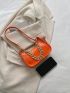 Mini Hobo Bag Crocodile Embossed Chain Decor PU Neon Orange