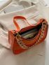 Mini Hobo Bag Crocodile Embossed Chain Decor PU Neon Orange