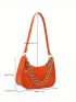 Mini Hobo Bag Crocodile Embossed Chain Decor PU Neon Orange