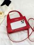 PU Square Bag Letter Graphic Top Handle Red
